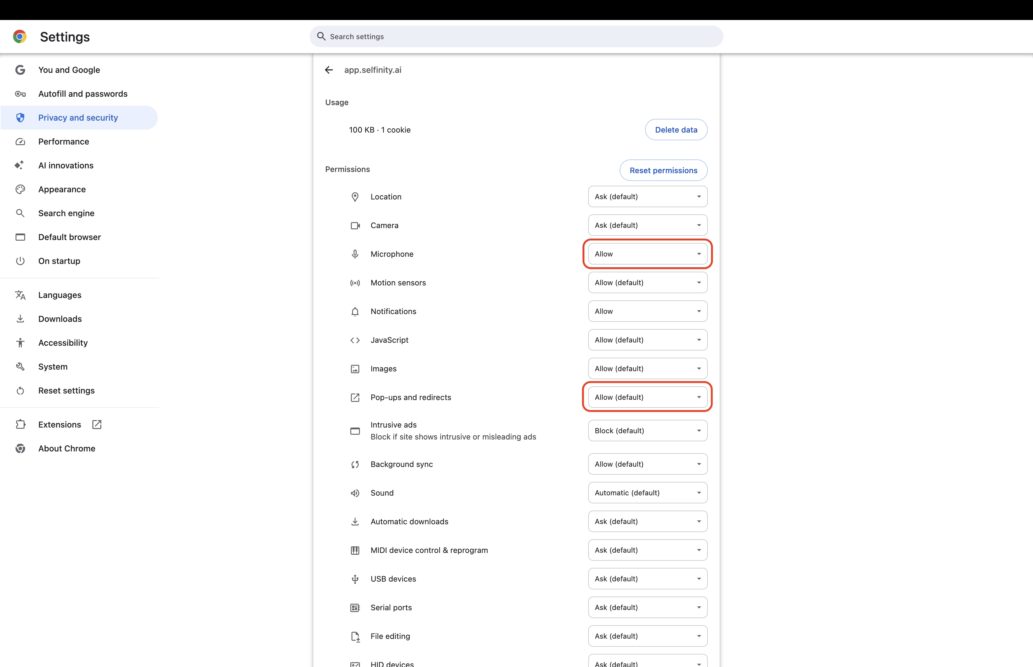 Chrome permission prompt, continued