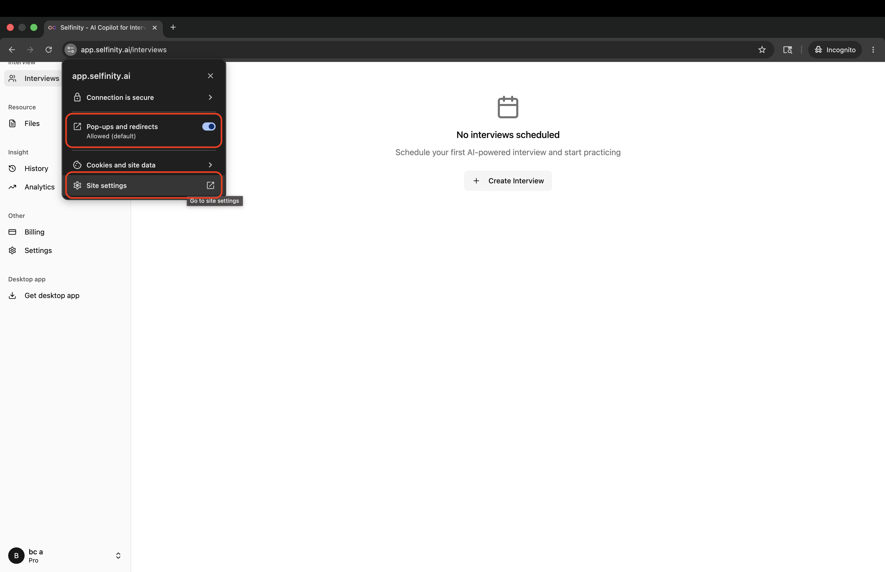 Chrome permission prompt