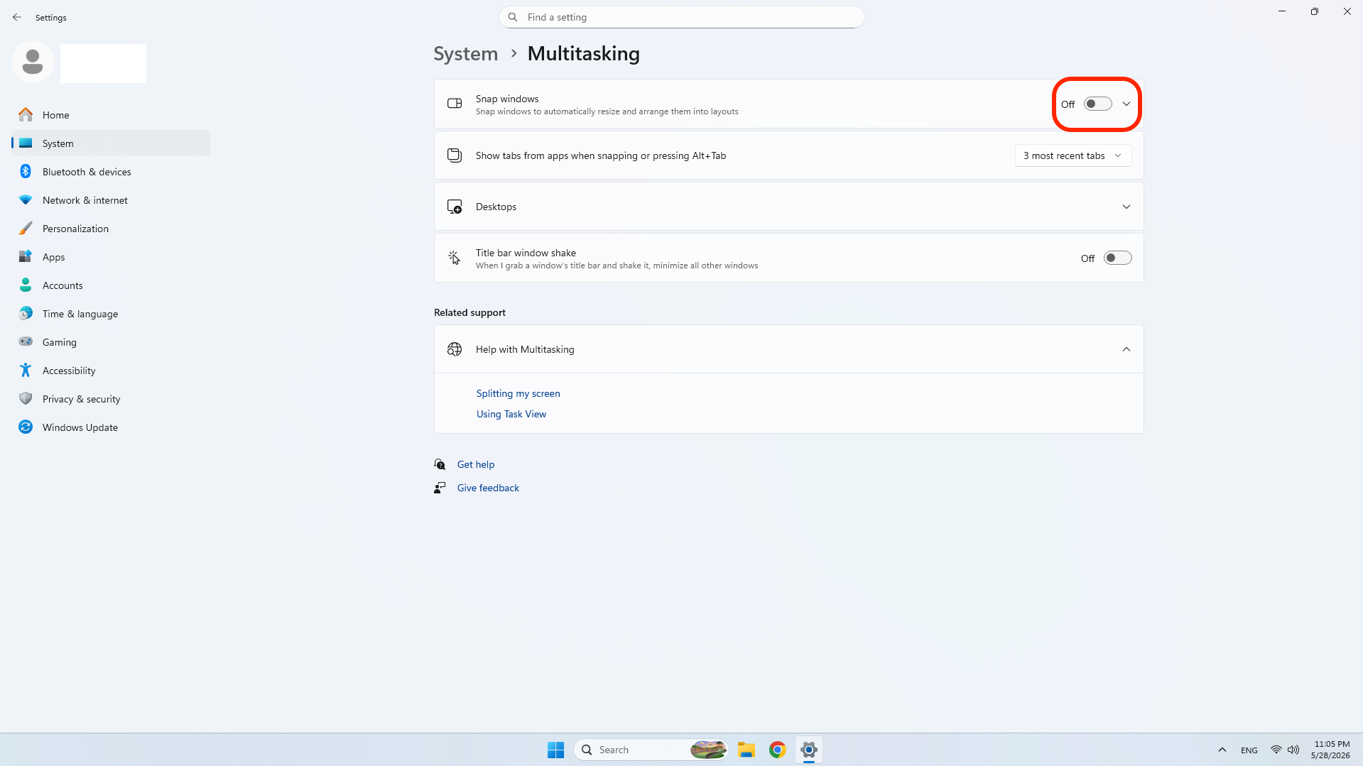 Turn off multitasking